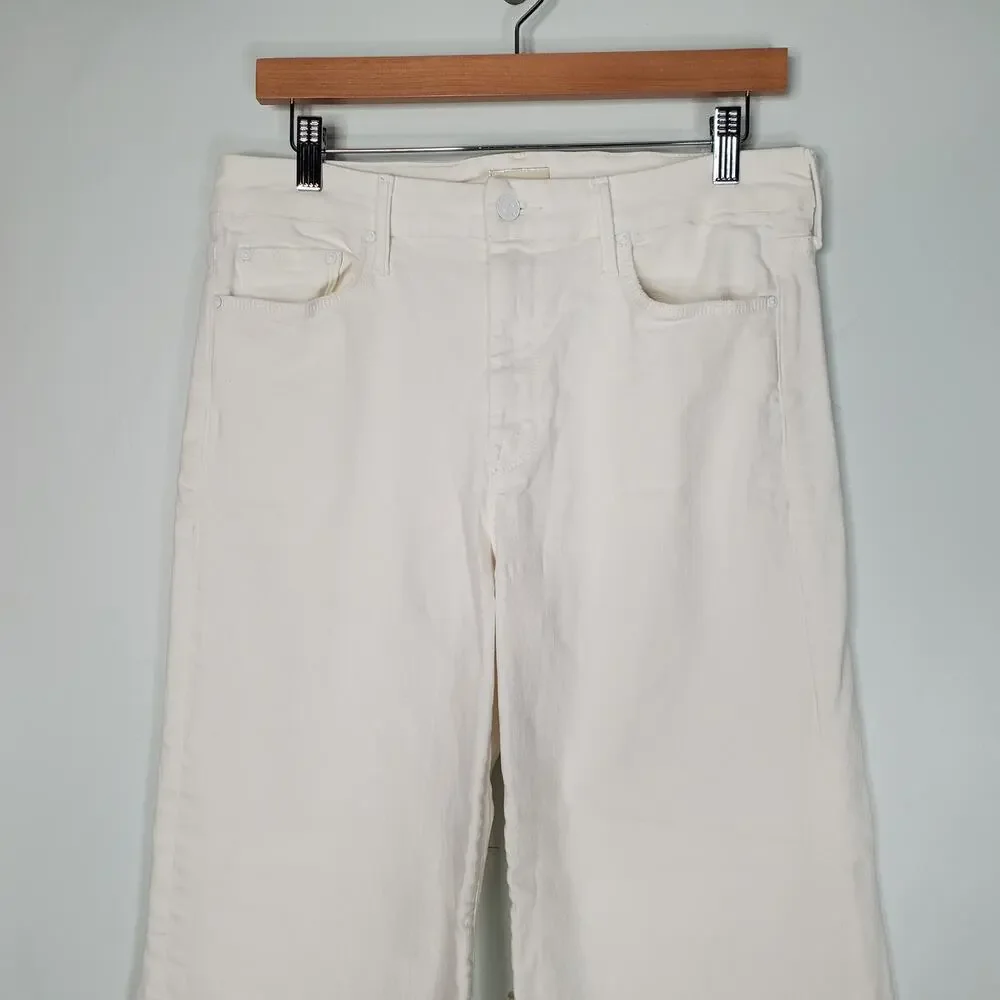 Mother The Roller Fray Wide Leg Flared Jeans Fairest Of Them All White Size 31